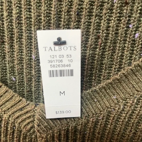 Talbots Olive V-Neck Sweater with Purple Floral Design - Picture 6 of 7